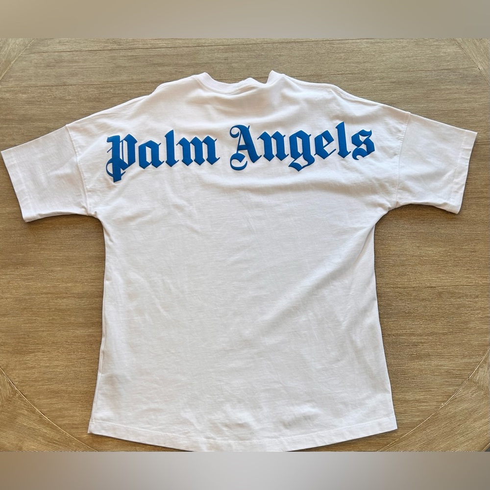 PALM ANGELS T SHIRT WHITE AND BLUE
